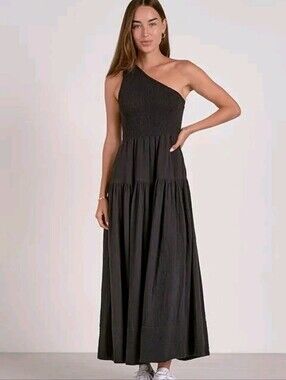 Elan NWT Black One Shoulder Maxi Dress Smocked Top Size XL